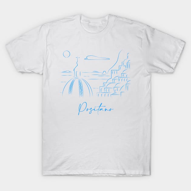 Positano Blue Lineart panorama T-Shirt by Maxsomma